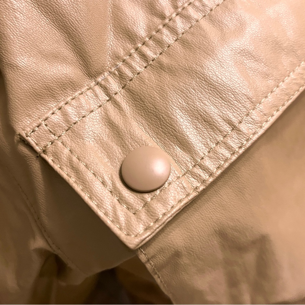 ZARA Limited Edition Faux Leather Jacket Outerwear Size M-L Caramel Tan Khaki - Picture 13 of 14